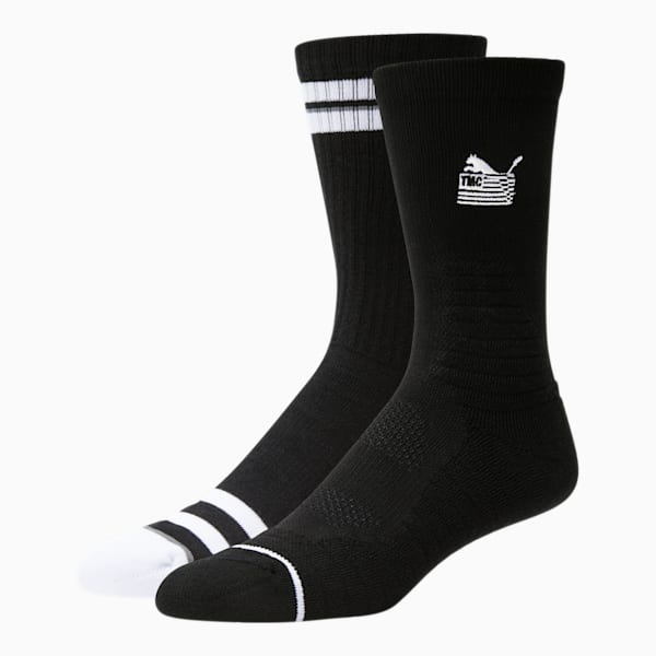 PUMA x TMC Everyday Hussle Crew Socks [2 pack], BLACK / WHITE, extralarge